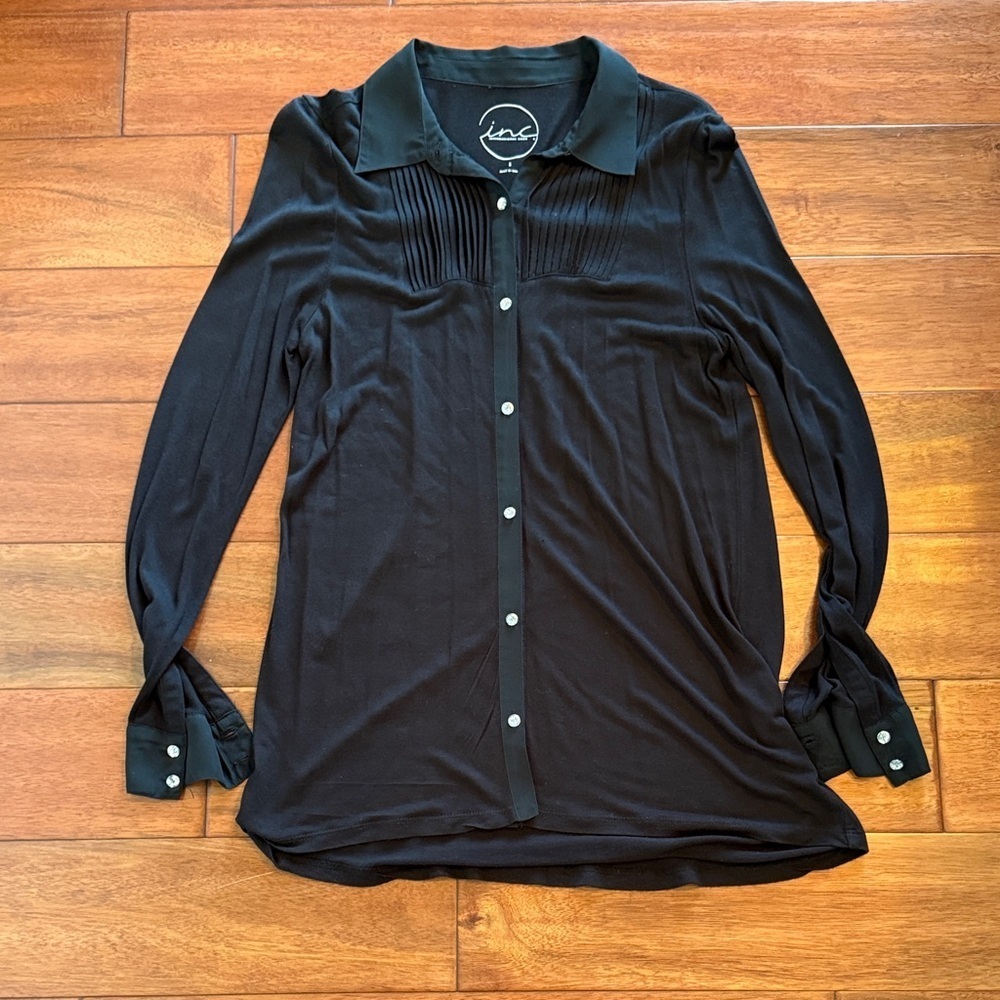 Inc International Concepts Black Button-Down Shirt Rhinstone buttons Size Small